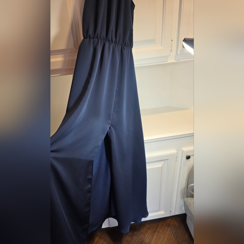 Halston Heritage Navy Halter Dress Sz 4 Resort Evening Maxi Gown - Picture 7 of 8